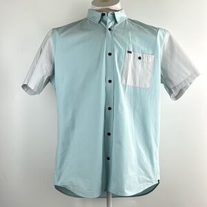 HURLEY™️ Men's Size 2XL Blue/White Colorblocked Button Short Sleeve Shirt